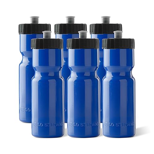 50 Strong Sports Water Bottle | 6 Pack Of Reusable Squeeze Water Bottles | 22 Oz. Bpa-Free Plastic Bottles With Pull Top Cap | M
